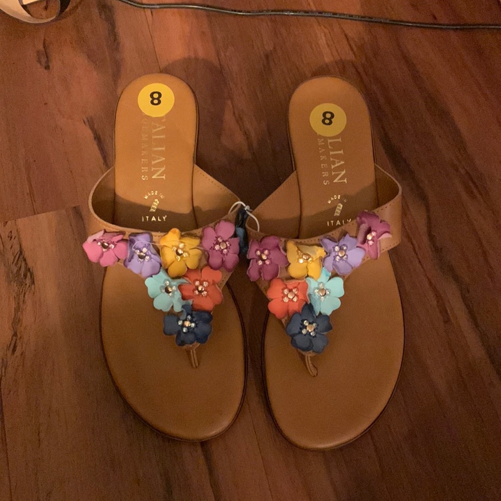Beautiful floral embellished wedge thong sandal